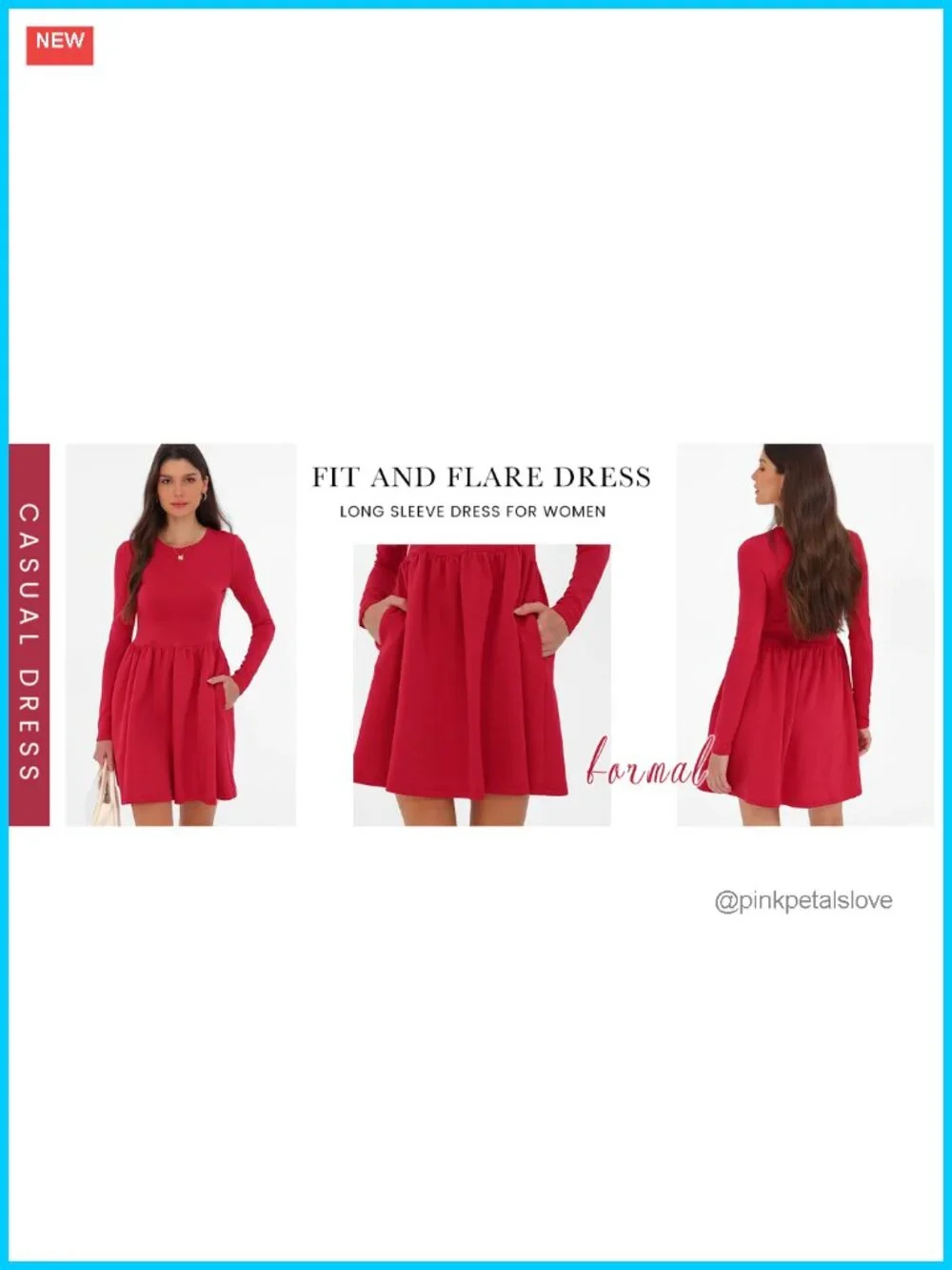 Long Sleeve Mini Dress Pleated A-Line Fit & Flare Babydoll with Pockets Casual